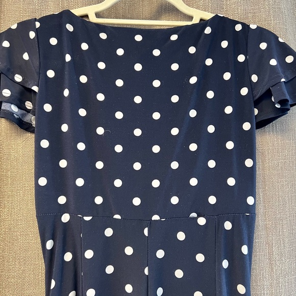 Lauren Ralph Lauren - Dark Navy Polkadot Dress -  Size 2 - Flutter Sleeve - Picture 9 of 10